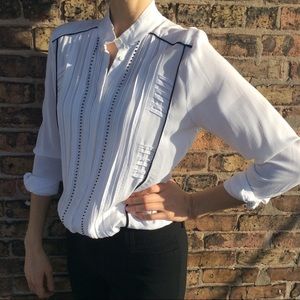 H&M White Button-Down Blouse w/ Geometric Details